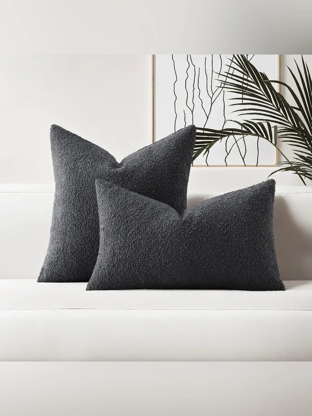 HAUSSY Pack of 2 Boucle Textured Throw Pillow Covers 18x18 Inch, Dark Grey Decor